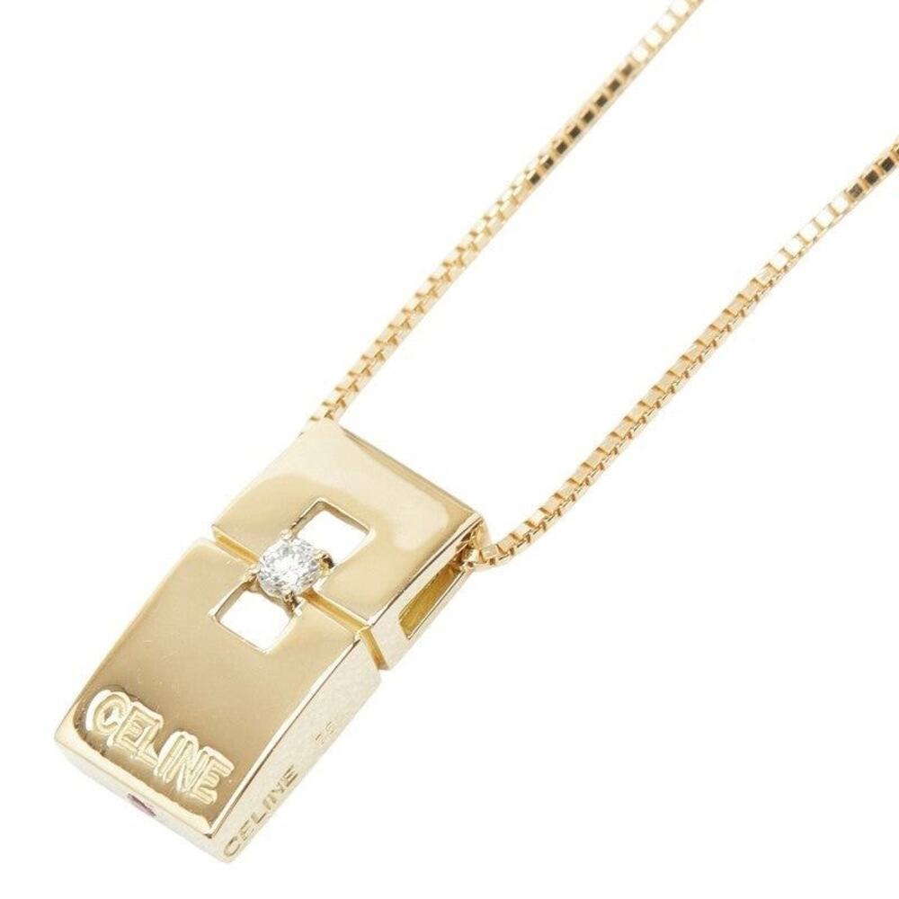 Celine Diamond Ruby 18K Yellow Gold Pendant Necklace Gold